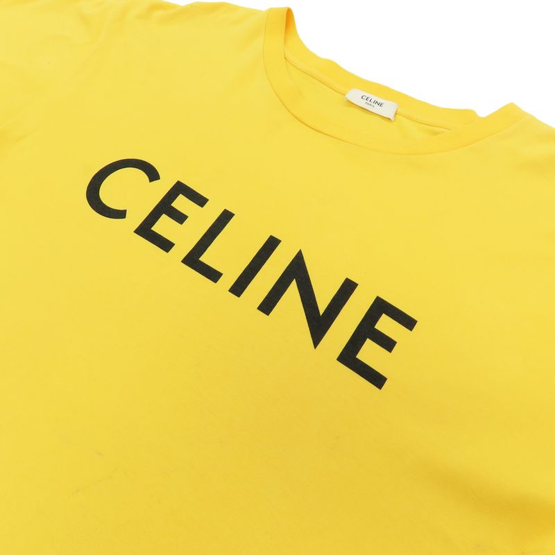 Celine Logo Print Loose Fit T-shirt Short Sleeve Yellow Women's S
