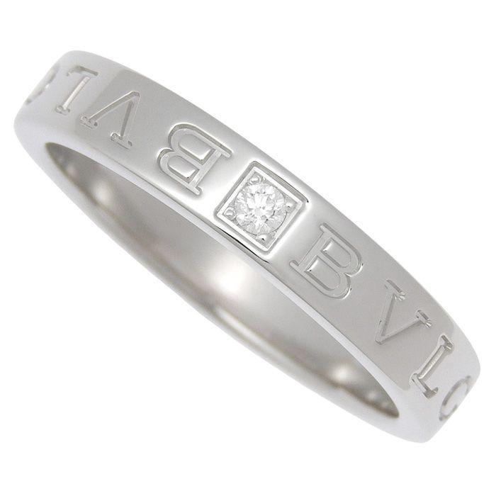 Bvlgari Double Logo Diamond Ring 18K White Gold 750 White Gold Diamond #21 Ring