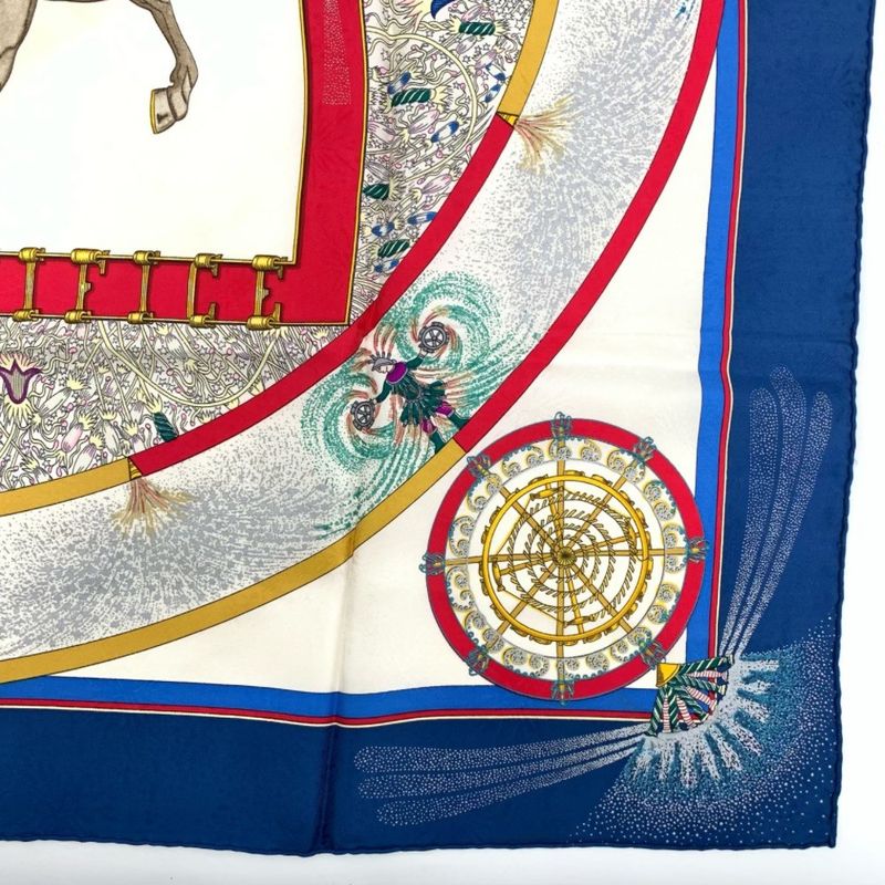 Grade Hermes Carre 90 FEUX Dartifice Flame Of Artistry 1987 Blue Multicolor