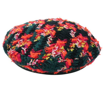 Gucci Tweed Check Beret With Ribbon GG Logo 729140 Wool Nylon Multicolor 1645