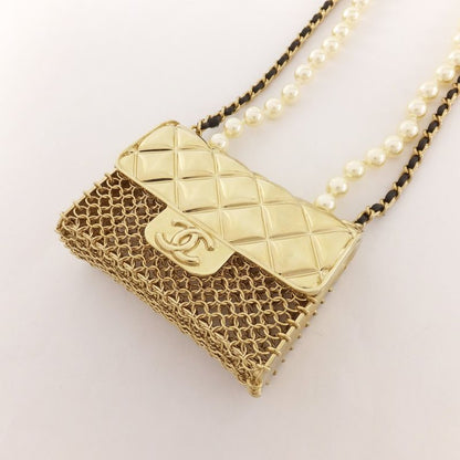 Chanel Necklace Mini Matelasse Bag Motif Coco Mark Fake Pearl Gold