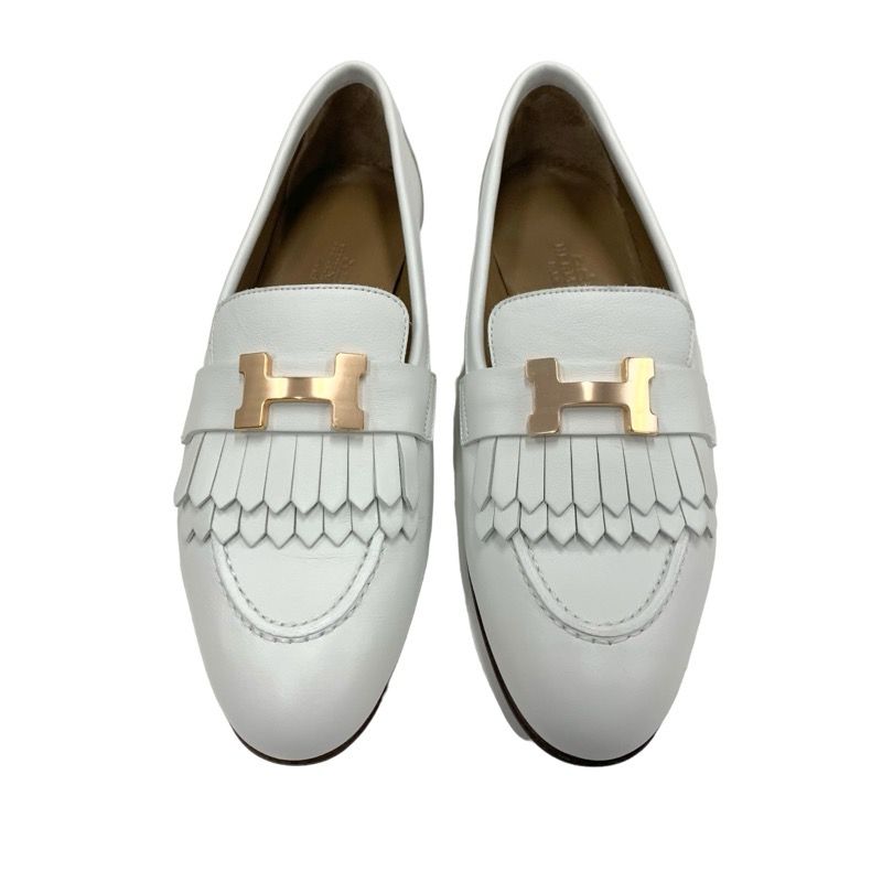 Hermes Royale Loafer Leather Shoes Leather White Unused Moccasins Flat Shoes