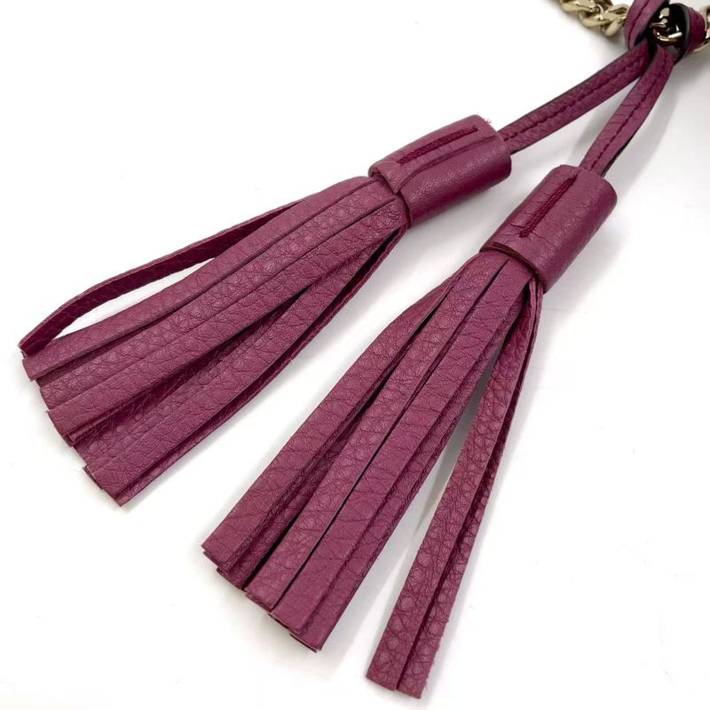 Gucci Bamboo Chain Leather Pink Purple Shoulder Bag Gold 387611