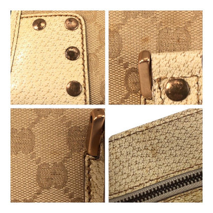 Gucci GG Canvas Studded Ivory Gold Hardware Canvas/leather 124260 Tote Bag