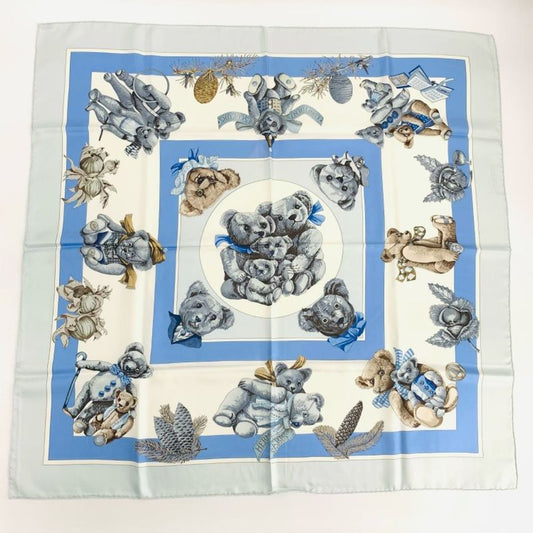 Hermes Carre 90 Confidents DES Coeurs Teddy Bear Heart Friend Silk Scarf
