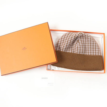 Hermes 100% Cashmere H Logo Knit Cap Knit Hat Brown L With Box Made In Italy