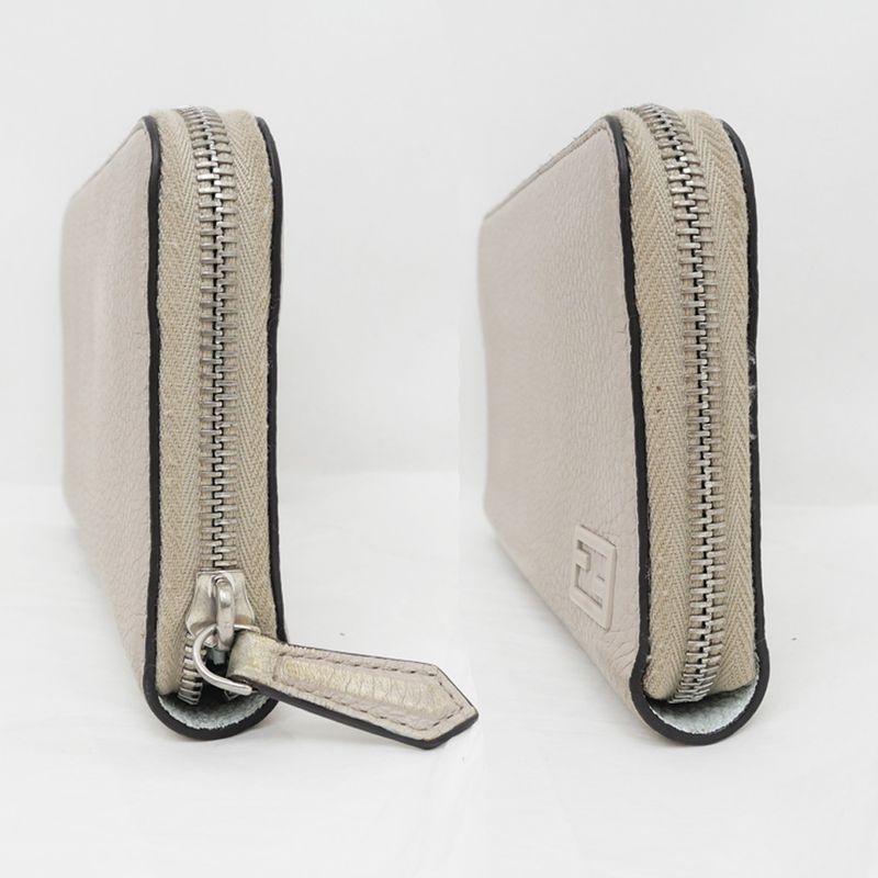 Fendi Round Zip Zipper Long Wallet Light Gray Light Blue 7m0210