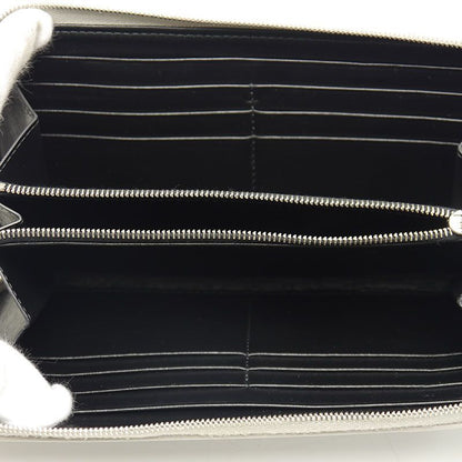 Celine Round Zip Long Wallet Shape Pressed Leather Metallic Silver Round Zipper