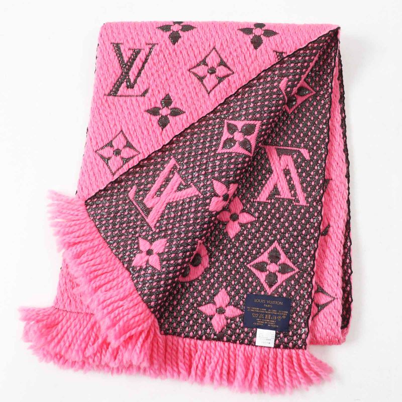 Louis Vuitton M76070 Echarpe Logomania Shine Wool Silk Rose Pop Fringed