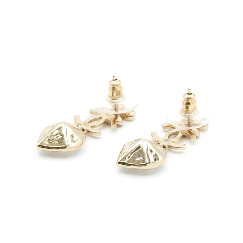 Chanel Earrings Earring Gold Coco Mark Rhinestone Clover Heart