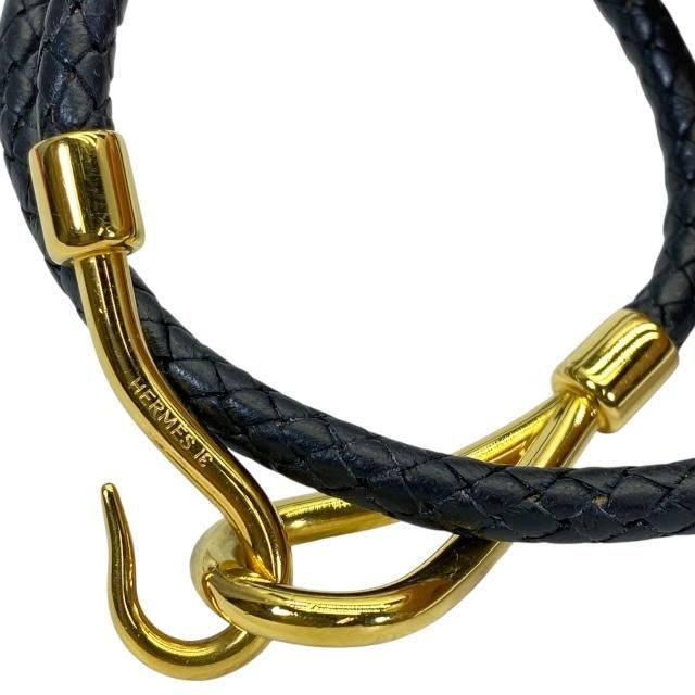 Hermes Jumbo Bracelet Bangle Choker Small Item Logo Leather GP Black Gold