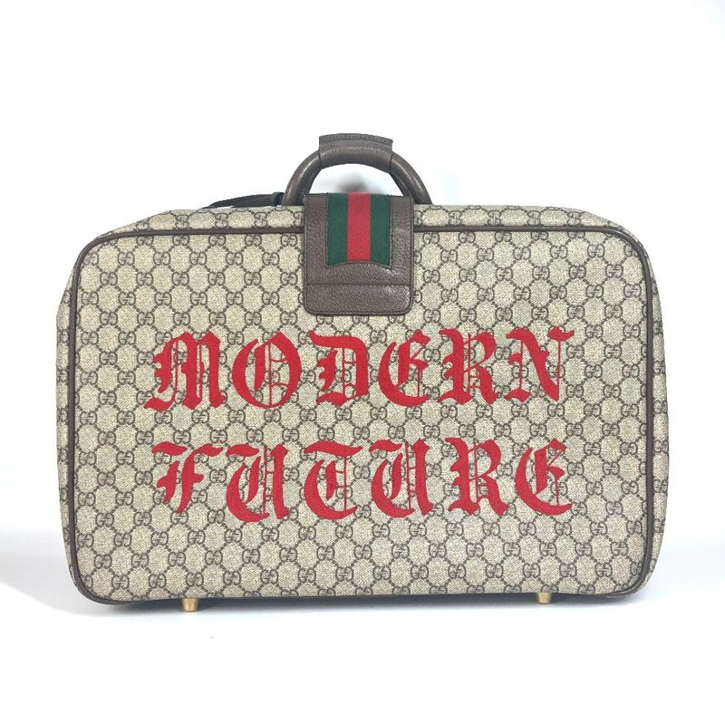 Gucci Boston Bag Angry Cat Snake Patch 424501 GG Supreme Canvas Beige