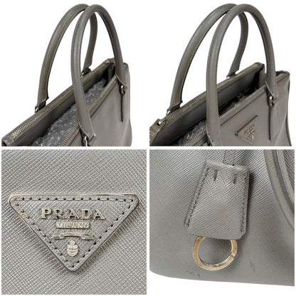 Prada Galleria 2WAY Mini Tote Shoulder Bag Saffiano Leather Light Gray