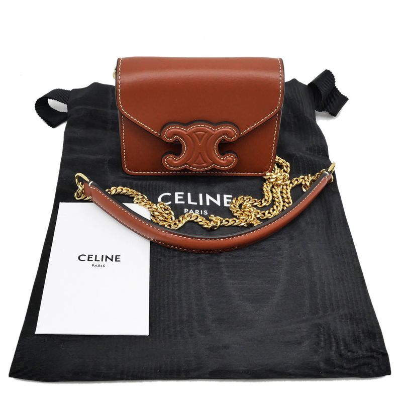 Celine Triomphe Card Holder With Chain - 10j743dpv.04lu Tan Brown