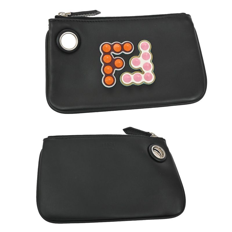 Fendi Clutch Bag Triplet Pouch Studded Black Pink Orange 35ka614