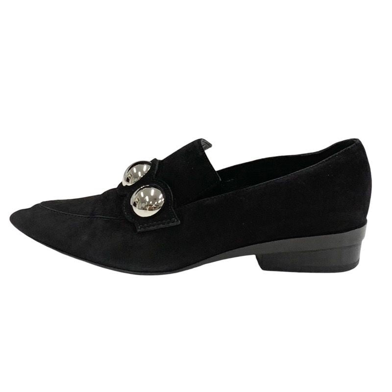 Hermes Loafers Leather Shoes Suede Black Silver Round Studs Flat Shoes