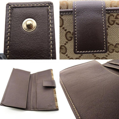 Gucci Long Wallet 245723 GG Canvas Leather Brown Beige Gold Hardware W Hook
