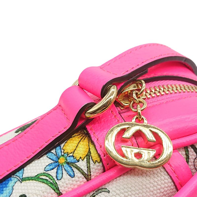 Gucci Flora Shoulder Bag Crossbody Pink Canvas With Floral Pattern
