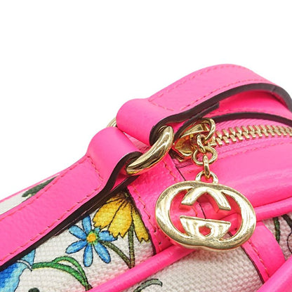 Gucci Flora Shoulder Bag Crossbody Pink Canvas With Floral Pattern