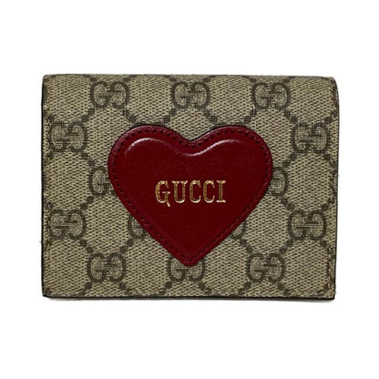 Gucci Business Card Holder GG Plus GG Supreme 648848 Beige And Bordeaux Leather