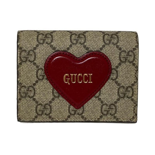 Gucci Business Card Holder GG Plus GG Supreme 648848 Beige And Bordeaux Leather