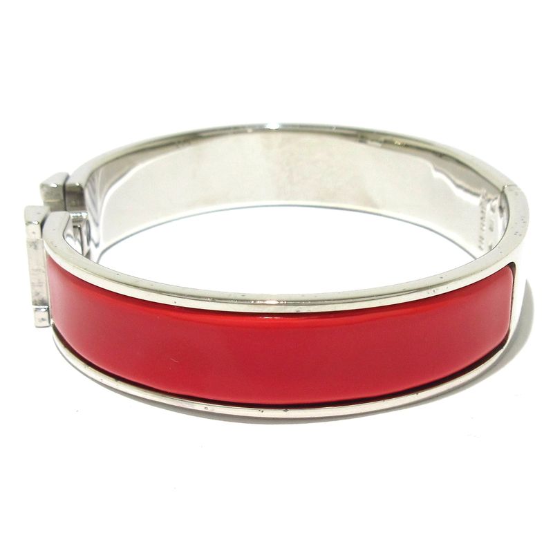 Hermes Bangle Click H Silver X Red