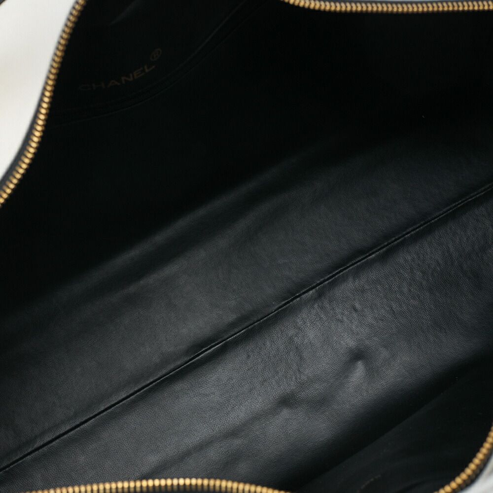 Chanel Handbag Boston Bag Calfskin Matelasse Sport Line Logo White And Black