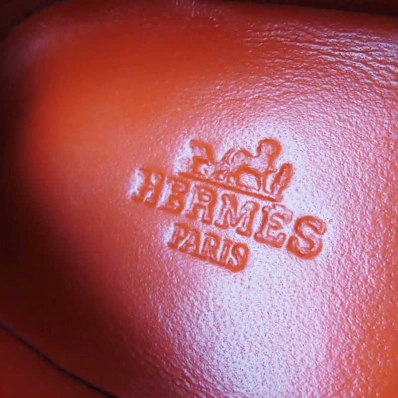 Hermes Moccasins Paris Constance Chevre Velours Loafers Orange 37 With Box And