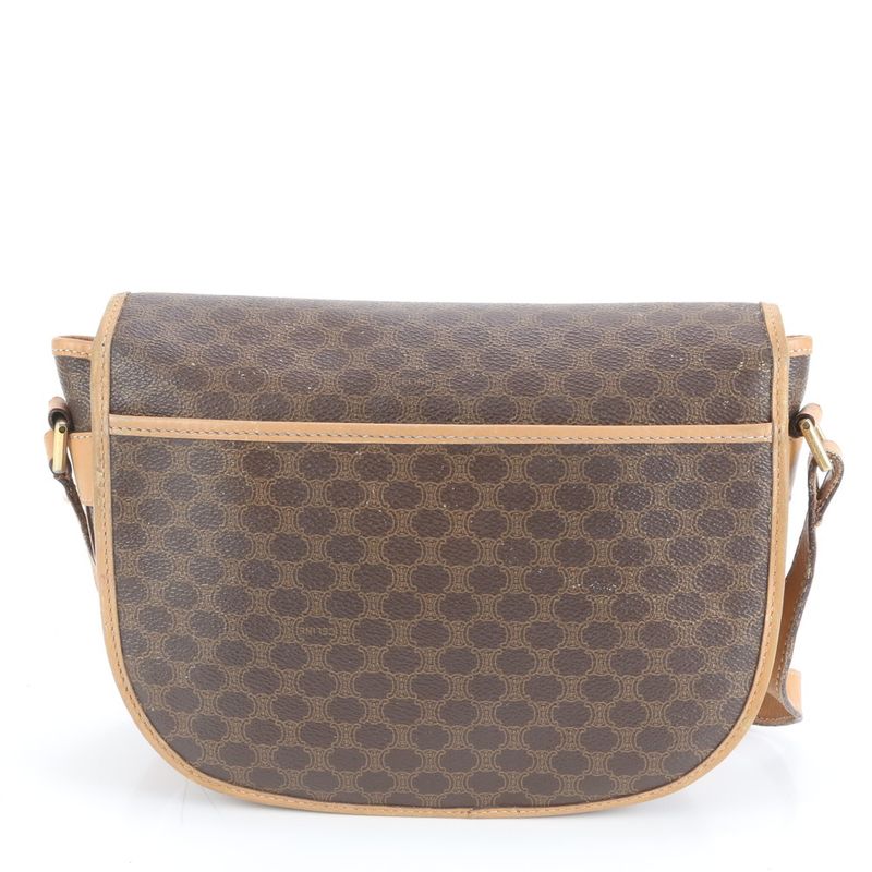 Vintage Celine Macadam Leather Shoulder Bag Crossbody Brown Women ERE Cw32-5