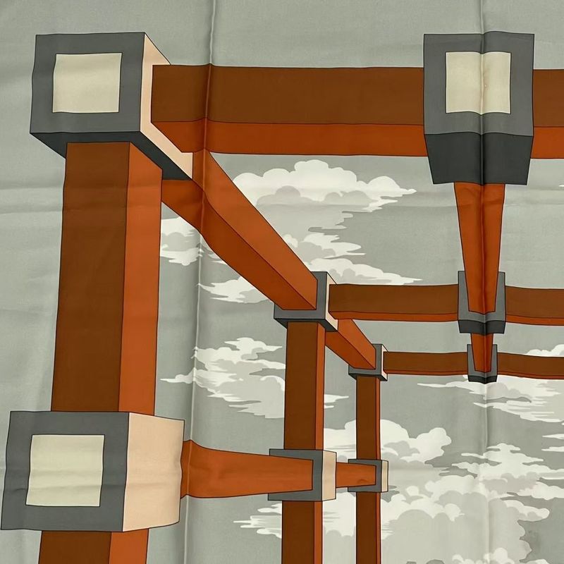 Hermes Carre 90 Silk Scarf Amcassandre Aldoff Moulon Cassandre Gray