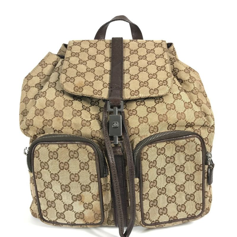 Gucci Backpack Sac GG Logo Backpack 114552 GG Canvas/leather Beige