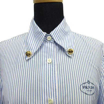 24ss Prada Button Down Shirt Blouse Cut and Sewn Gold Button Logo Embroidery