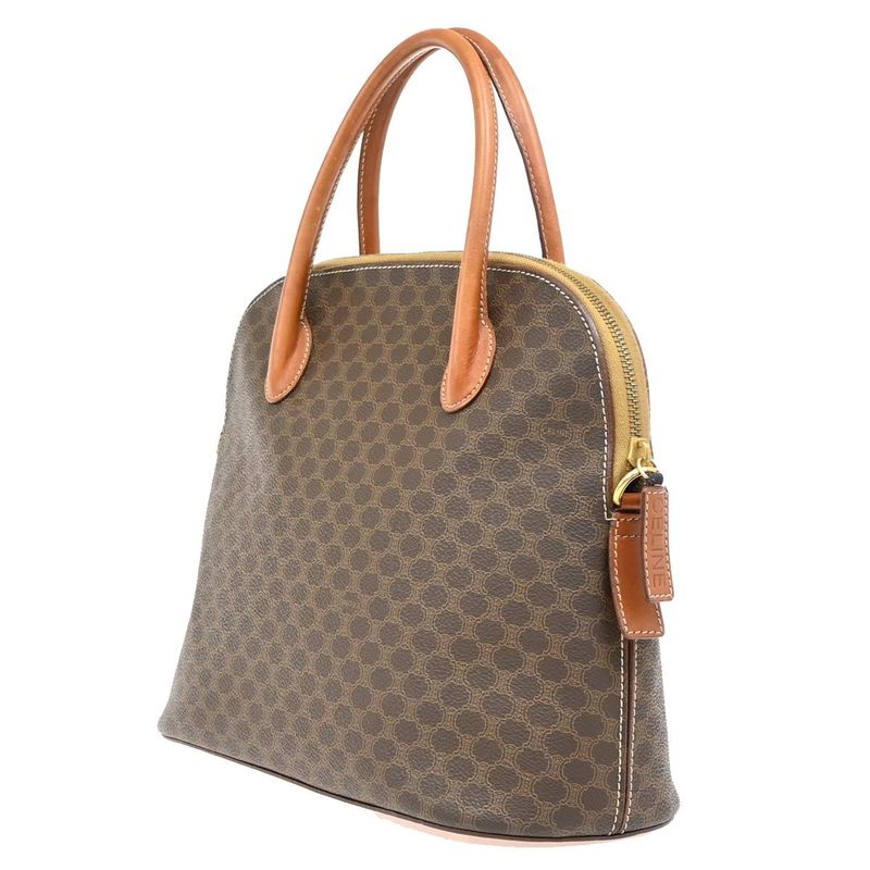 Celine Handbag Macadam Pattern Leather PVC Brown 64ka850