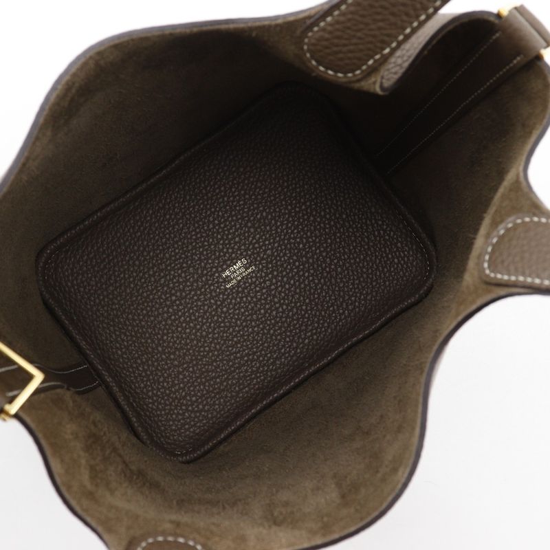 Hermes Picotin Lock 18 PM Taurillon Clemence Etoupe Gold Hardware U Ladies
