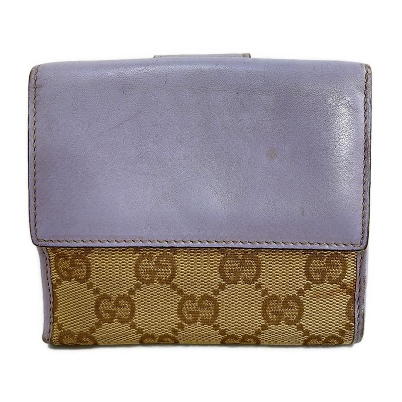 Gucci W Hook Wallet In GG Pattern 203549 Beige And Light Purple Leather