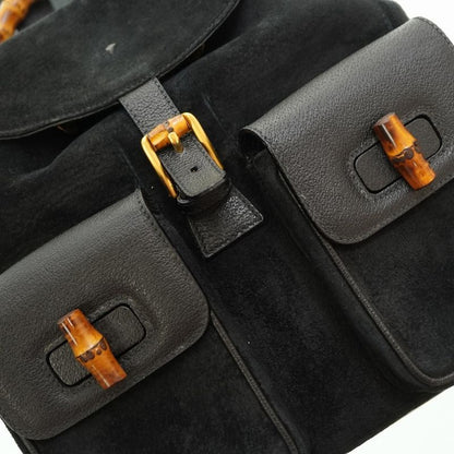 Gucci Bamboo Backpack Daypack Suede Black 0182gucci Suede Vintage