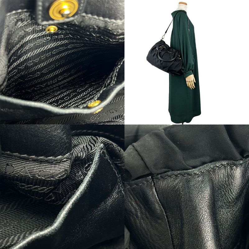Prada Handbag 2WAY Nylon Leather Black Everyday Casual Gold Hardware Ladies