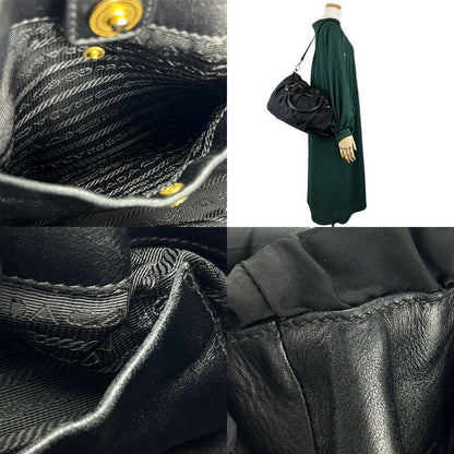 Prada Handbag 2WAY Nylon Leather Black Everyday Casual Gold Hardware Ladies