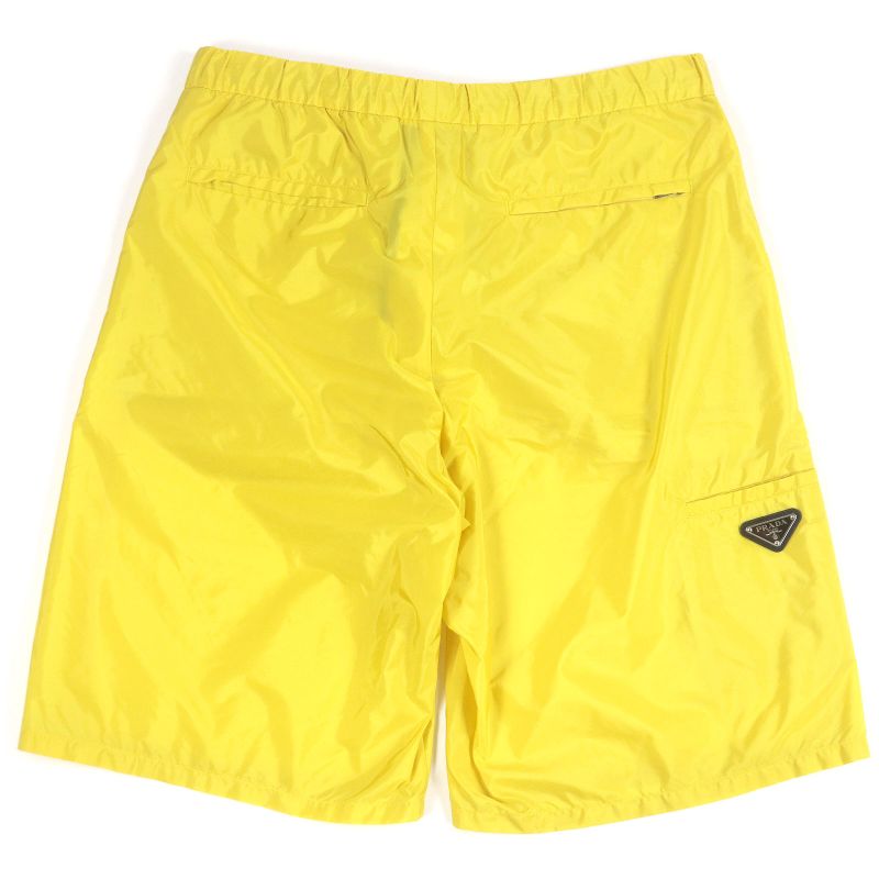 Prada 2021 Sph153 Re-nylon Triangle Logo Triangle Plate Shorts Yellow S Made In