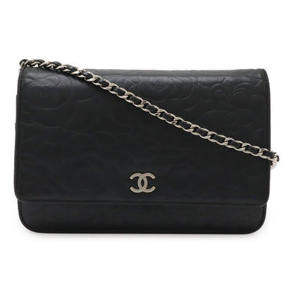 Chanel Camellia Coco Mark Chain Wallet Shoulder Bag Pochette Lambskin Leather