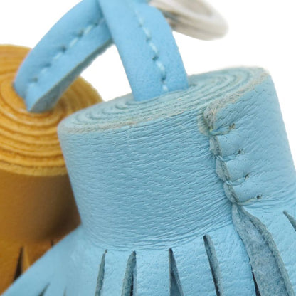 Hermes Key Ring Carmen Unodos Lamb Skin Celeste and Natural Sable Silver