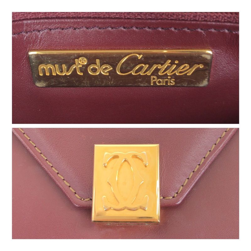 Cartier Must Line Wine Red Bordeaux Gold Hardware Leather Shoulder Bag Pochette