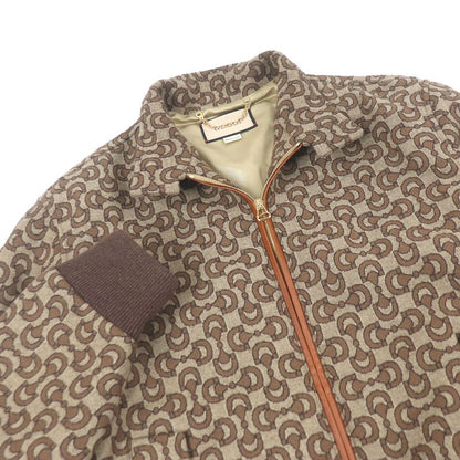 Gucci 694157 Wool Silk Horsebit Allover Pattern Jacquard Blouson Jacket Brown