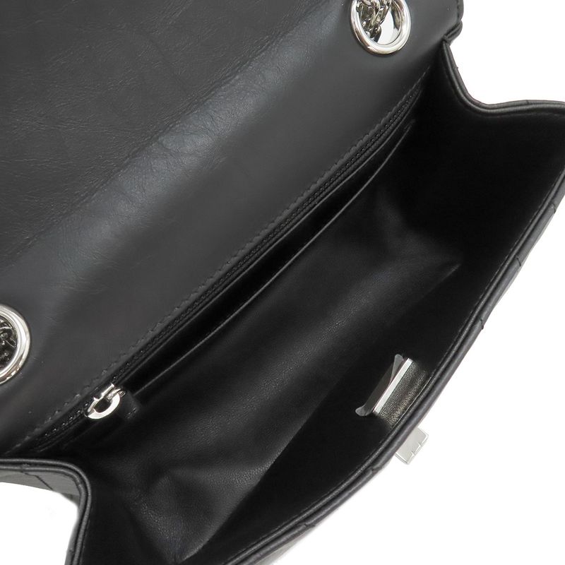 Chanel Shoulder Bag Chevron 2.55 20 Leather Black Silver Hardware Black W Chain