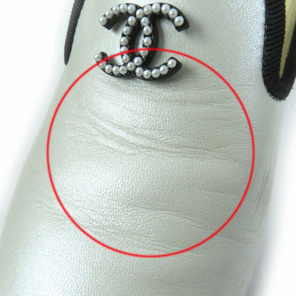 CHANEL 16P G31630 Coco Mark Flat Leather Shoes White Black 35 With Box