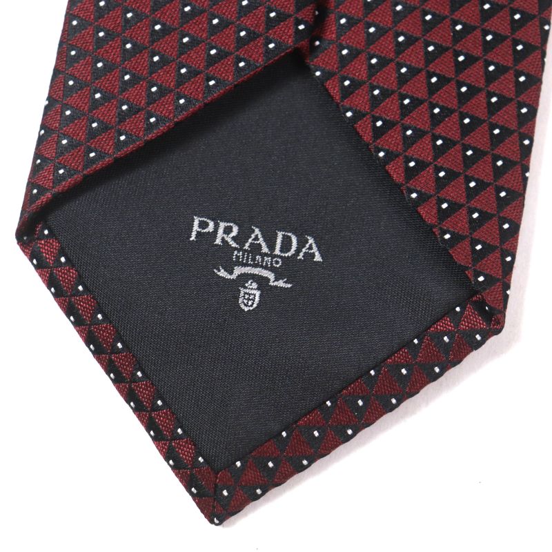 Prada 2020 Ucr77 100% Silk Tie With All Over Pattern Logo Bordeaux Black With