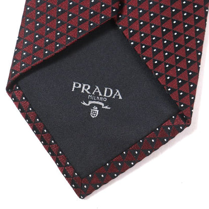 Prada 2020 Ucr77 100% Silk Tie With All Over Pattern Logo Bordeaux Black With