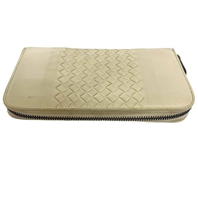 Bottega Veneta Round Zipper Long Wallet Cream Intrecciato Wallet
