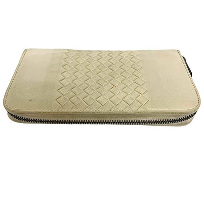 Bottega Veneta Round Zipper Long Wallet Cream Intrecciato Wallet