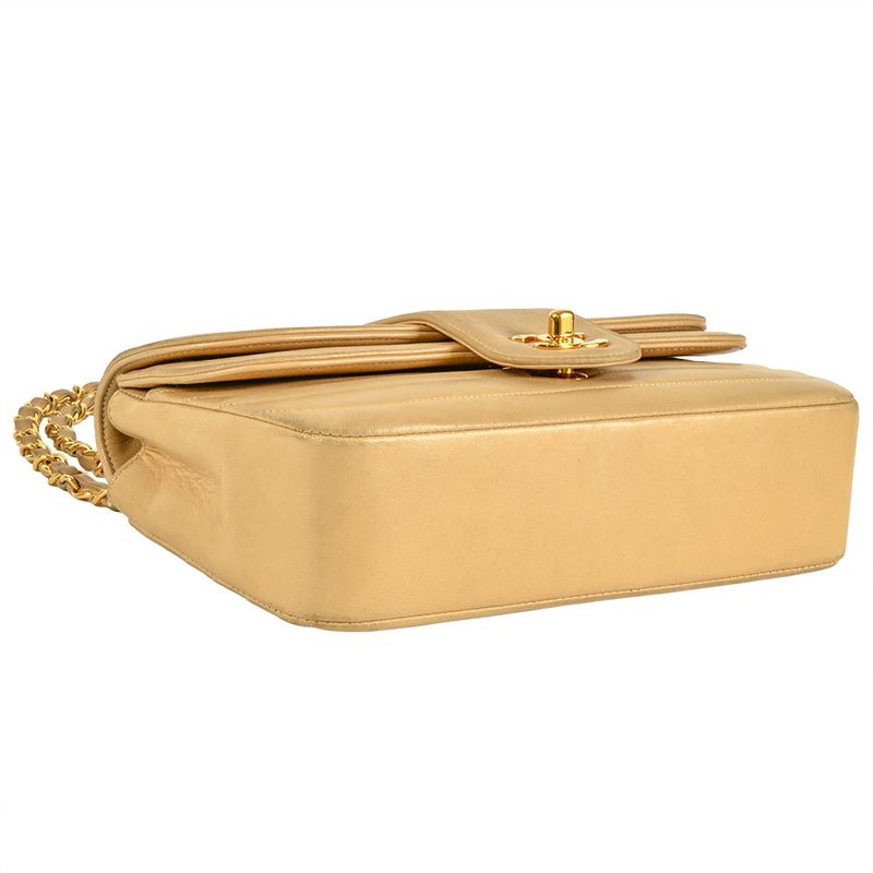 Chanel W Flap Chain Shoulder Bag Lambskin Beige Gold Hardware Coco Mark